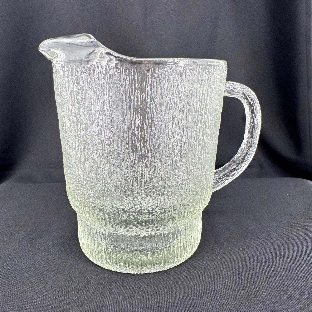 Indiana Glass "Crystal Ice" Textured Glass Pitcher Ice Lip Mid Century Modern‎